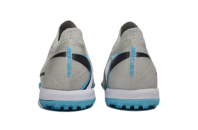 Nike Cinza e Azul Ajuste a Calcetim Upper de Tricô Overlay Iridiscente Swoosh Sapatos de Futebol Turf 4