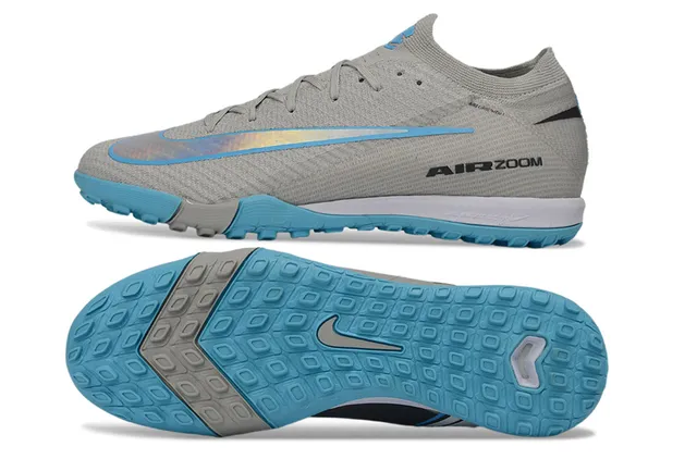 Nike Cinza e Azul Ajuste a Calcetim Upper de Tricô Overlay Iridiscente Swoosh Sapatos de Futebol Turf 5