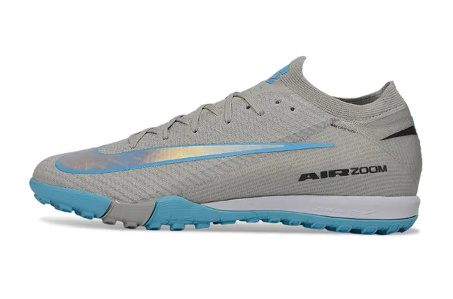 Nike Cinza e Azul Ajuste a Calcetim Upper de Tricô Overlay Iridiscente Swoosh Sapatos de Futebol Turf 8