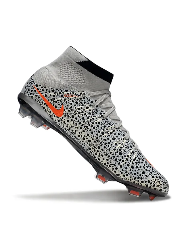 Nike Sapatos de futebol cinza laranja com gola alta de malha, parte superior perfurada com manchas para solo firme 3