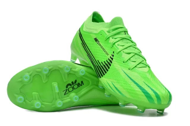 Nike Green Black Knit Upper Dynamic Fit Collar Firm-Ground Soccer Shoes 2