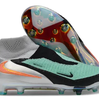 Nike Green Black Sock-Fit Collar Iridescent Translucent Sole Firm-Ground Soccer Shoes