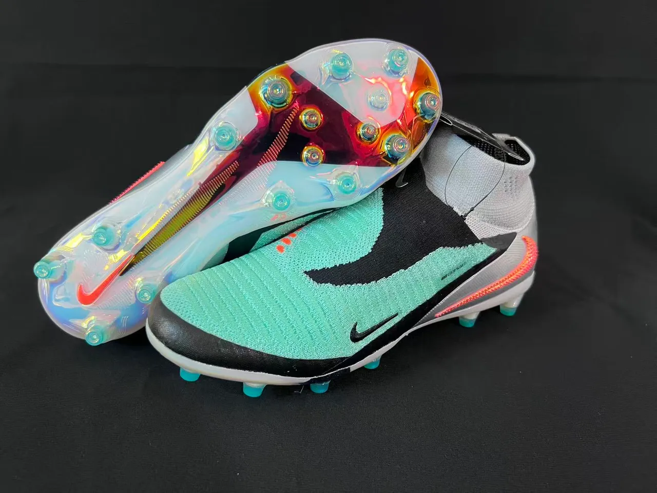 Nike Green Black Sock-Fit Collar Iridescent Translucent Sole Firm-Ground Soccer Shoes 9