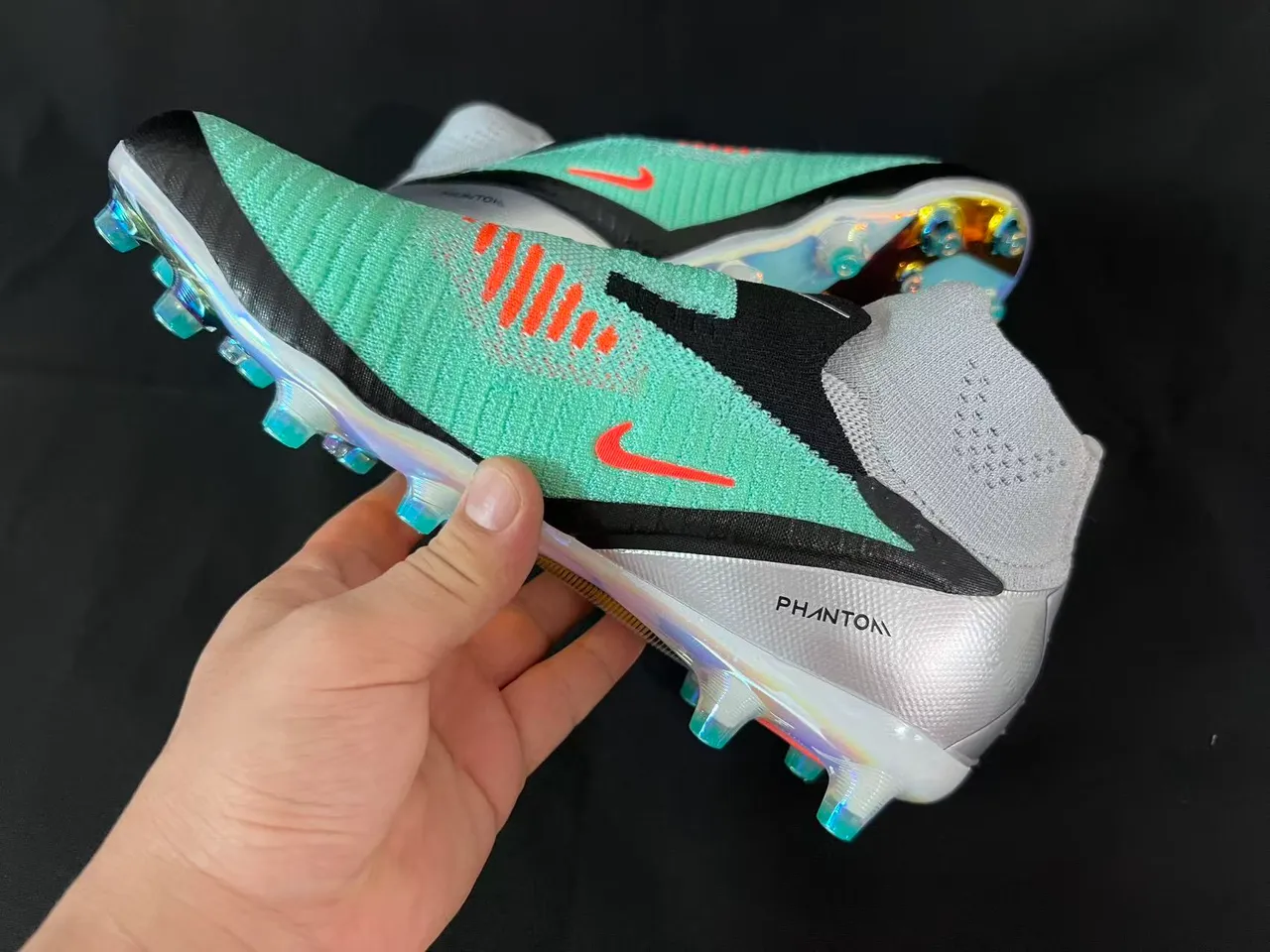 Nike Green Black Sock-Fit Collar Iridescent Translucent Sole Firm-Ground Soccer Shoes 14