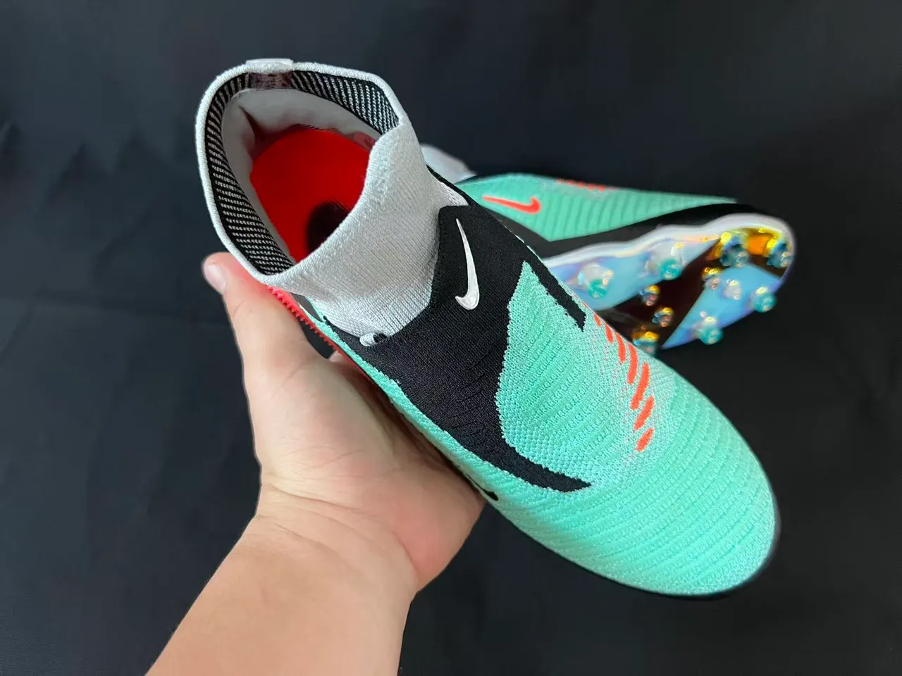Nike Green Black Sock-Fit Collar Iridescent Translucent Sole Firm-Ground Soccer Shoes 15