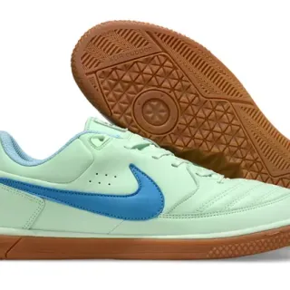 Nike Vert Bleu Low-Top Cuir Chaussures de Football Indoor