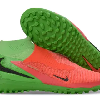 Nike Green Orange Knit Sock-Fit Upper Lacingless Slip-On Construction Turf Soccer Shoes