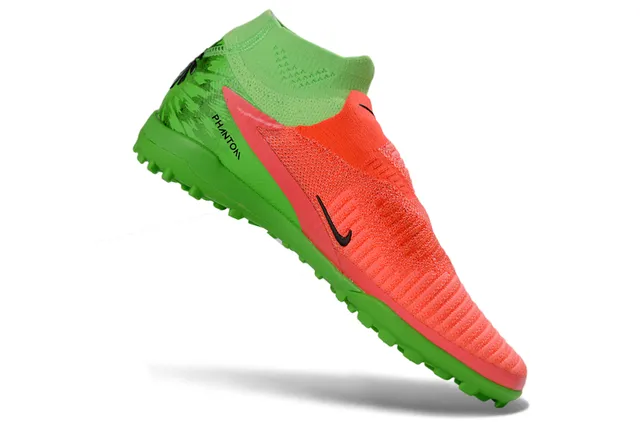 Nike Green Orange Knit Sock-Fit Upper Lacingless Slip-On Construction Turf Soccer Shoes 2