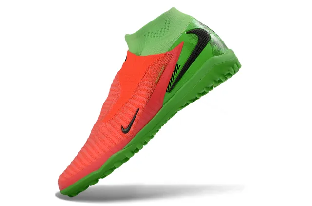 Nike Green Orange Knit Sock-Fit Upper Lacingless Slip-On Construction Turf Soccer Shoes 3