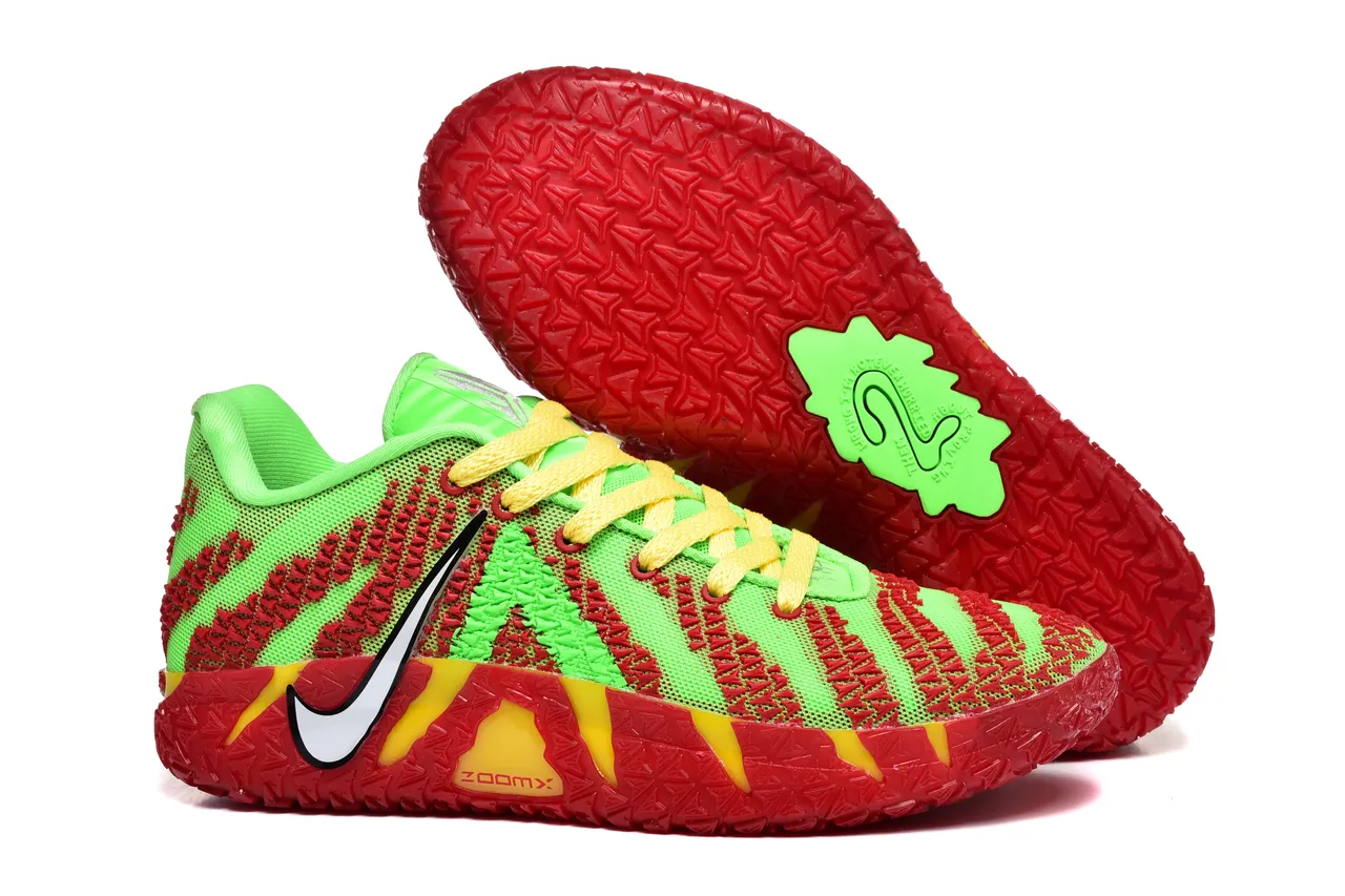Nike Verde Rojo Tejido Superior Franja Superposición Zapatos de Baloncesto 4