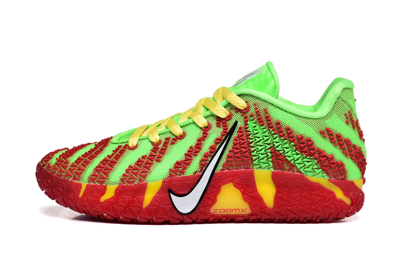 Nike Verde Rojo Tejido Superior Franja Superposición Zapatos de Baloncesto 3