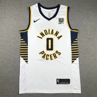 Nike इंडियाना पेसर्स No. 0 Tyrese Haliburton व्हाइट नेवी मेश Swingman गोल्ड स्ट्राइप्ड साइड पैनल्स जर्सी