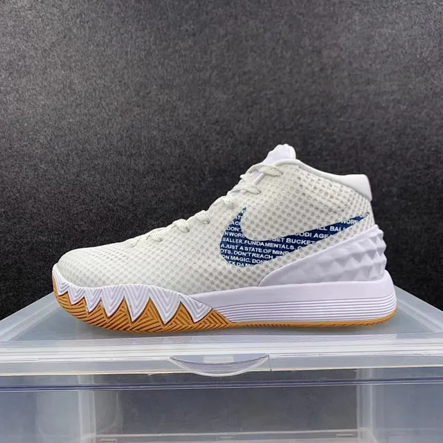 Nike Kyrie White Brown Mesh Upper Text-Printed Swoosh Basketball Shoes 2