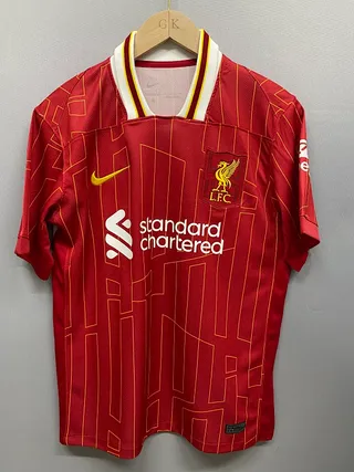 Nike Liverpool FC 2023–24 Camiseta Local Vermelho Dourado Impressão Linha Geométrica 2