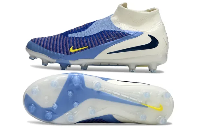 Nike Mercurial Beige Blue Sock-Fit Collar Flyknit Upper Firm-Ground Soccer Shoes 5