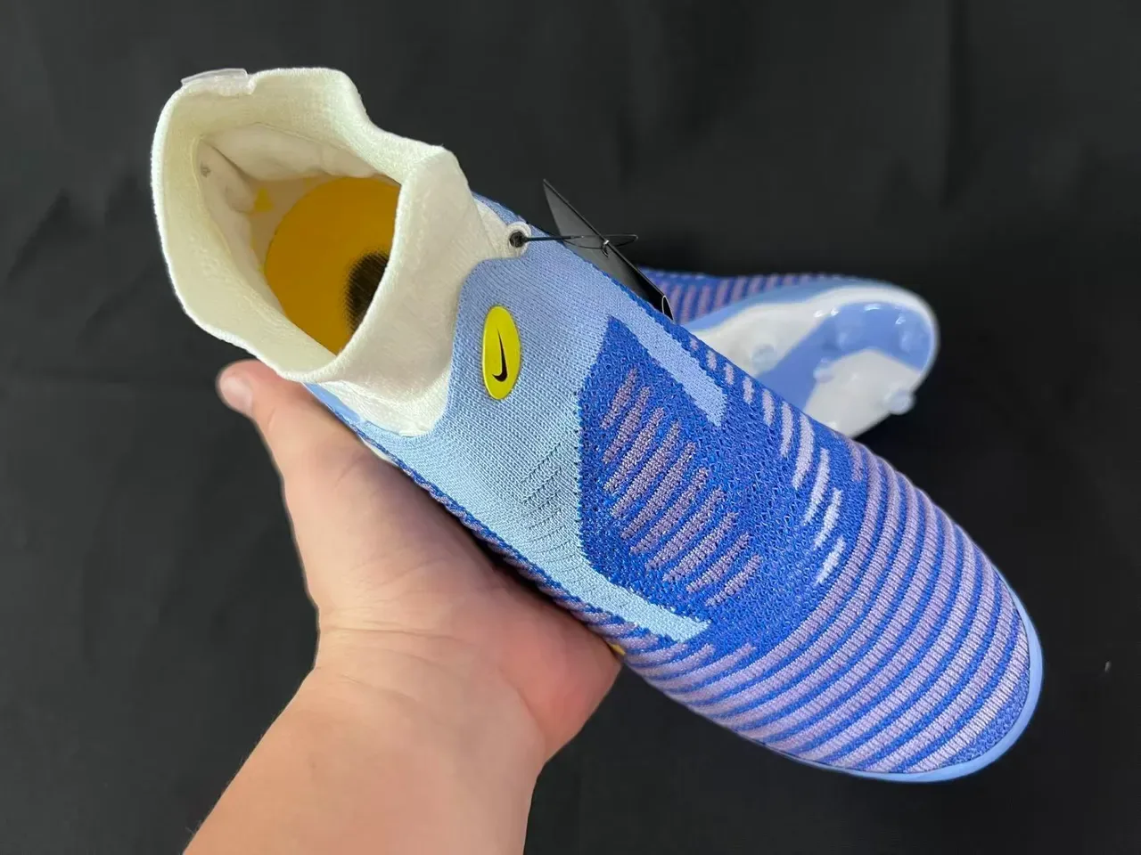 Nike Mercurial Beige Blue Sock-Fit Collar Flyknit Upper Firm-Ground Soccer Shoes 12