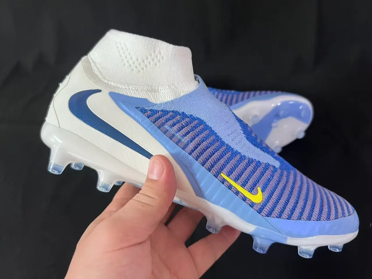 Nike Mercurial Beige Blue Sock-Fit Collar Flyknit Upper Firm-Ground Soccer Shoes 13