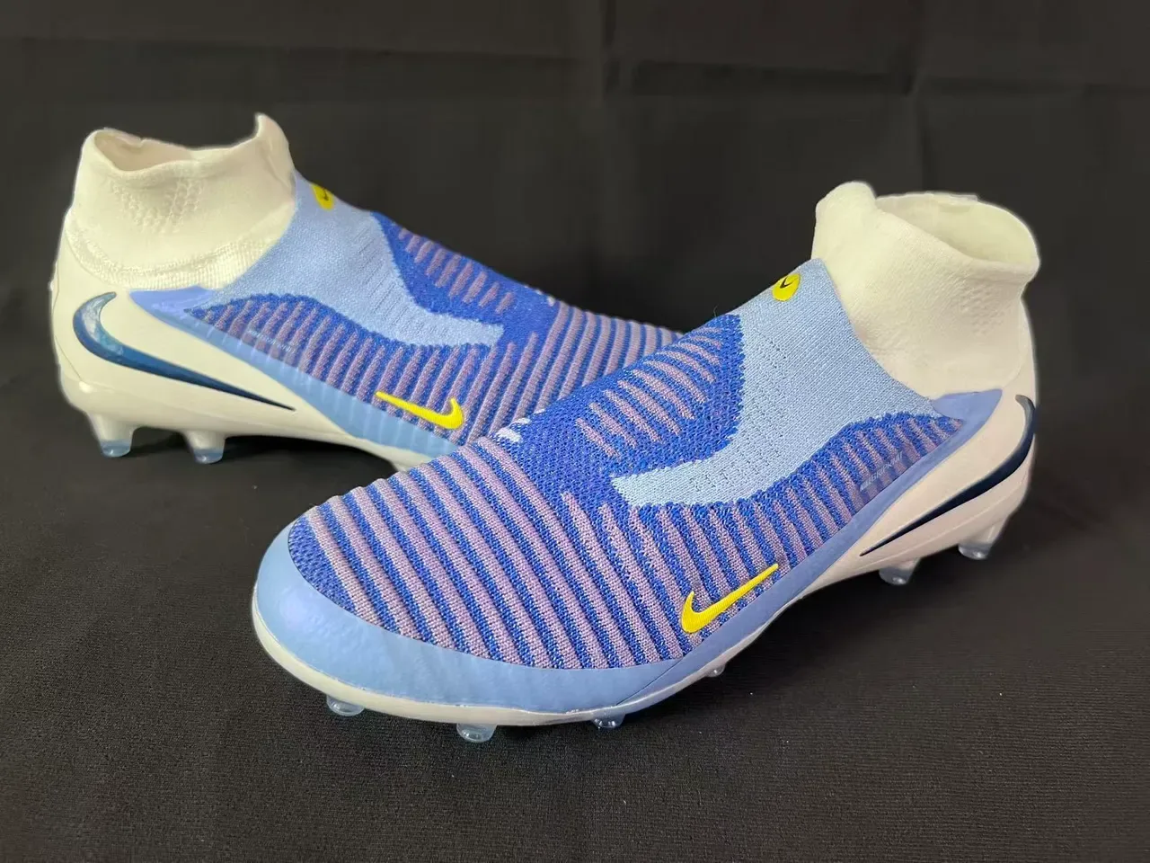 Nike Mercurial Beige Blue Sock-Fit Collar Flyknit Upper Firm-Ground Soccer Shoes 14