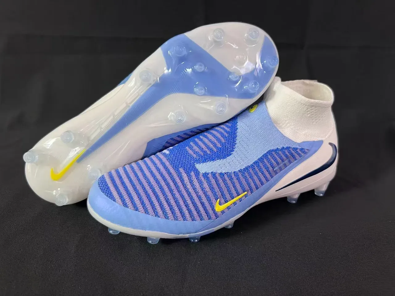 Nike Mercurial Beige Blue Sock-Fit Collar Flyknit Upper Firm-Ground Soccer Shoes 15