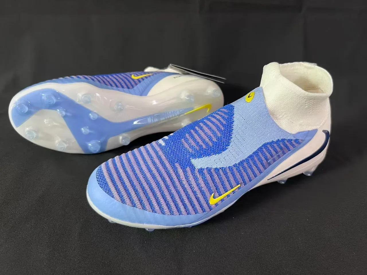 Nike Mercurial Beige Blue Sock-Fit Collar Flyknit Upper Firm-Ground Soccer Shoes 16