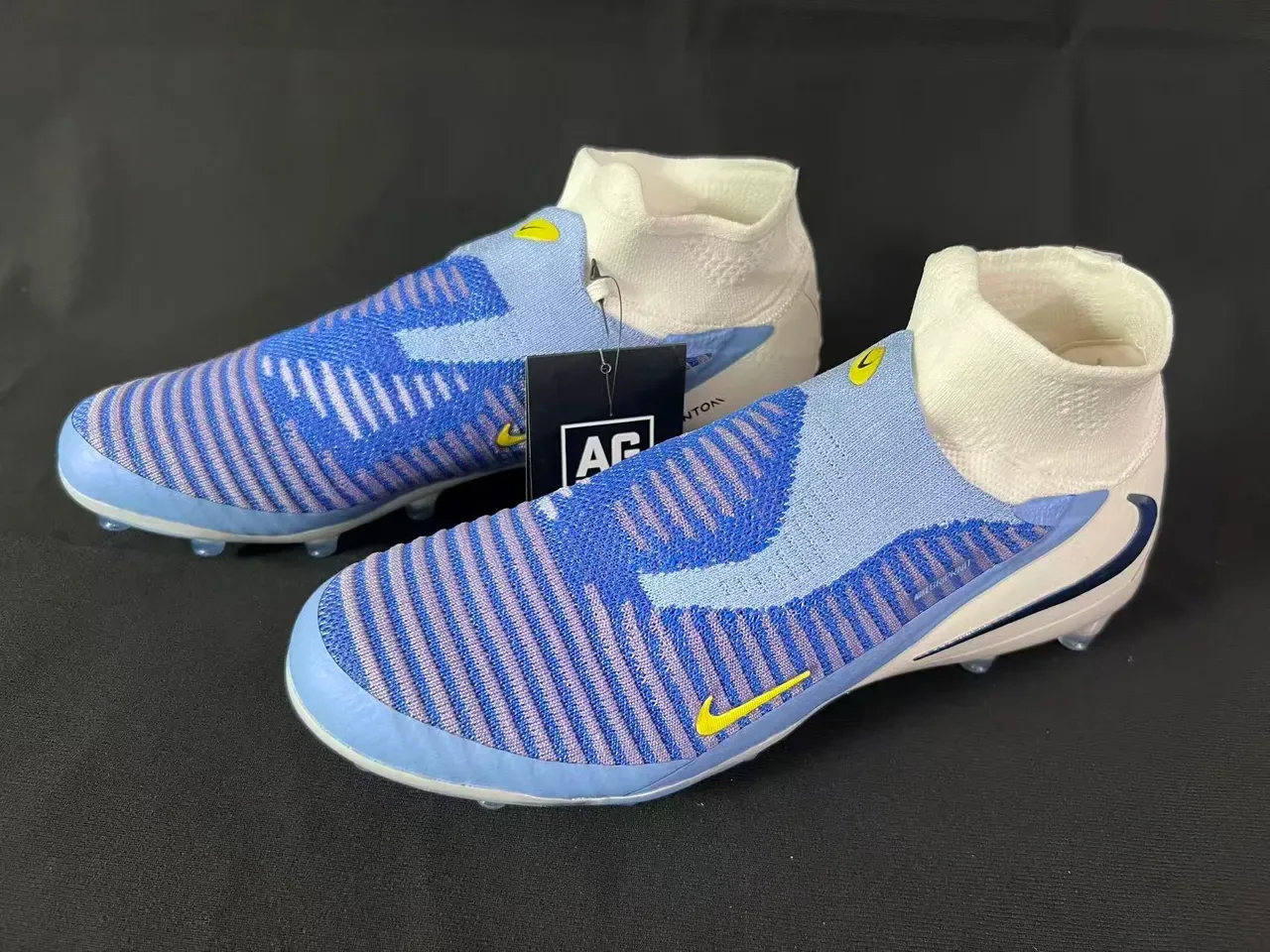 Nike Mercurial Beige Blue Sock-Fit Collar Flyknit Upper Firm-Ground Soccer Shoes 17