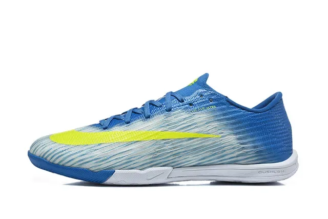 Chaussures de football indoor Nike Mercurial low-cut knit upper bleu jaune 10