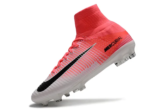 Nike Mercurial Alto-Corte Coral-Rosa Sola Firme Sapatos de Futebol 17