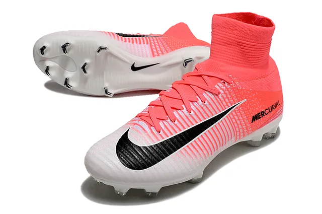 Nike Mercurial Alto-Corte Coral-Rosa Sola Firme Sapatos de Futebol 18