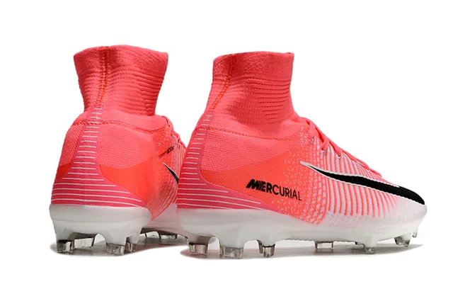 Nike Mercurial Alto-Corte Coral-Rosa Sola Firme Sapatos de Futebol 19