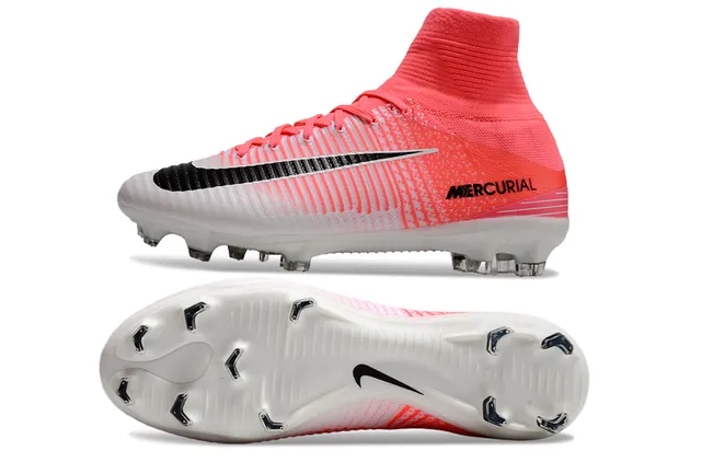 Nike Mercurial Alto-Corte Coral-Rosa Sola Firme Sapatos de Futebol 20