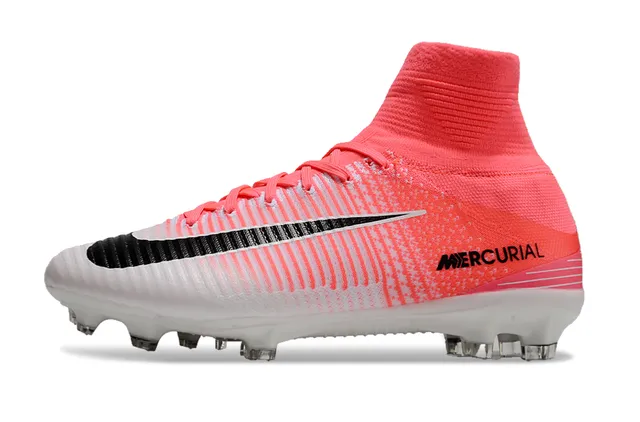 Nike Mercurial Alto-Corte Coral-Rosa Sola Firme Sapatos de Futebol 21