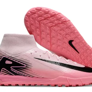 Nike Mercurial Superfly Sapatos de futebol para grama pretos e rosas com gola alta ajustável de meias