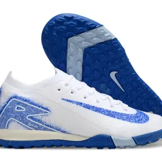 Nike Mercurial Turf 白色蓝色针织上层喷漆图形草地足球鞋