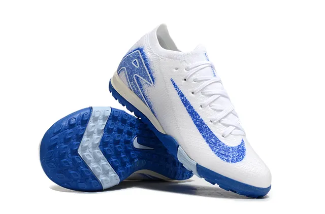 Nike Mercurial Turf Zapatos de fútbol Blanco Azul Superior Knit Gráfico Spray-Paint Césped 2