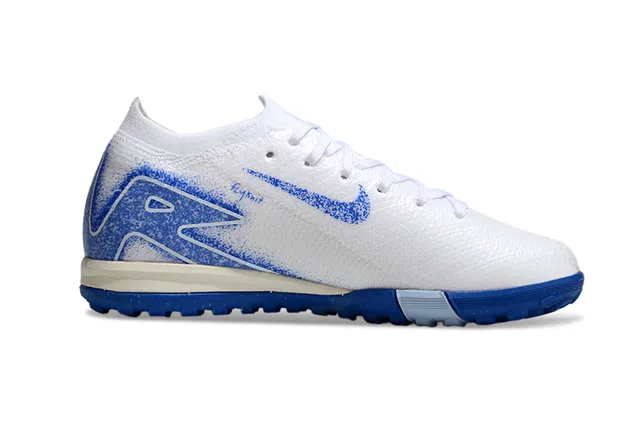 Nike Mercurial Turf Zapatos de fútbol Blanco Azul Superior Knit Gráfico Spray-Paint Césped 5