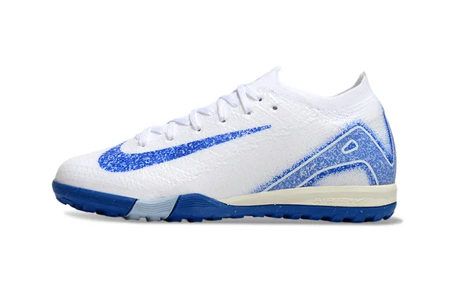 Nike Mercurial Turf Zapatos de fútbol Blanco Azul Superior Knit Gráfico Spray-Paint Césped 6
