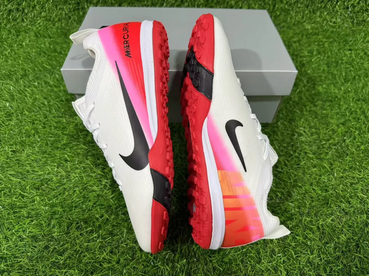Nike Mercurial Turf White Red Pink Gradient Turf Soccer Shoes 9