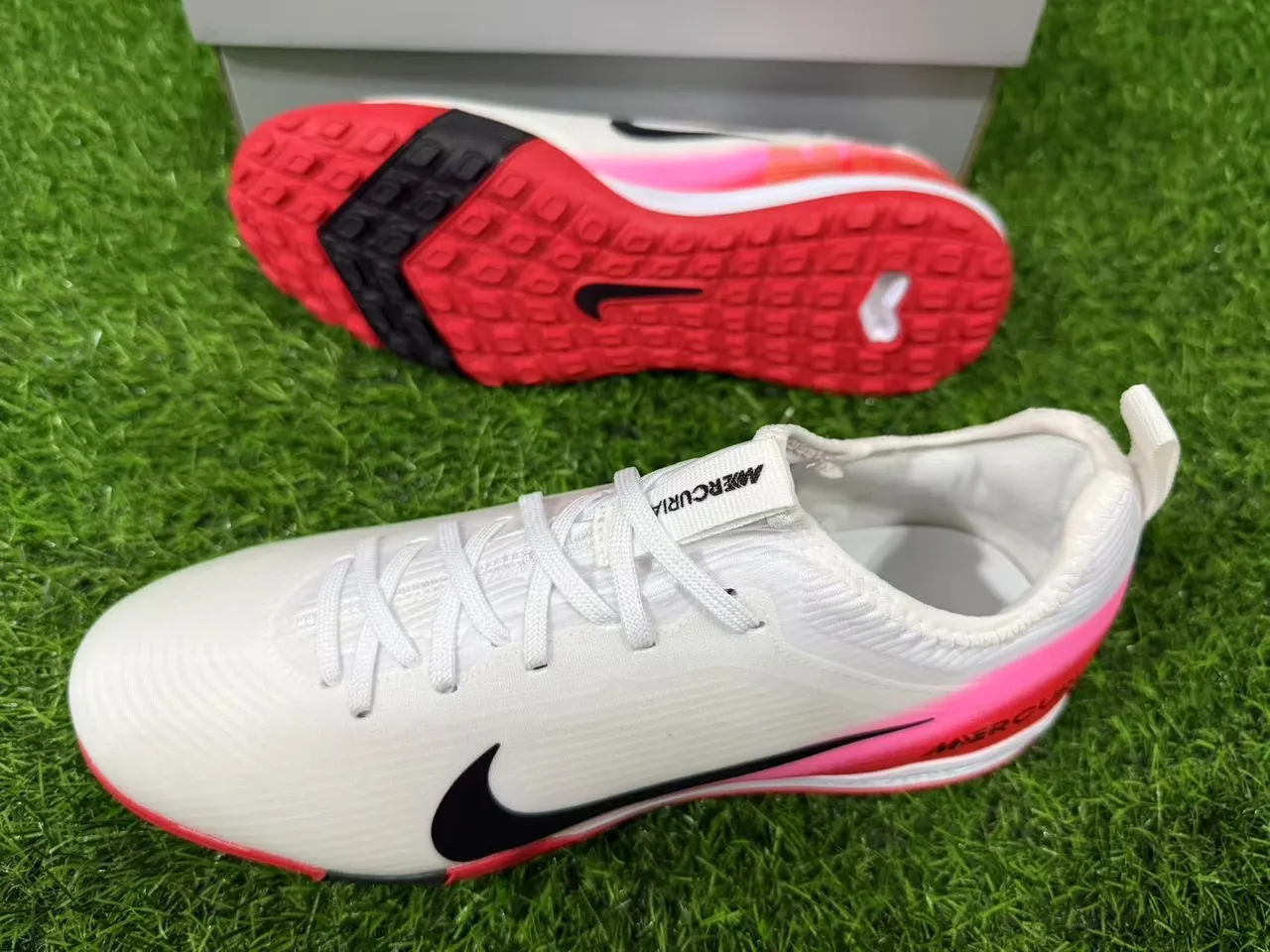 Nike Mercurial Turf White Red Pink Gradient Turf Soccer Shoes 12