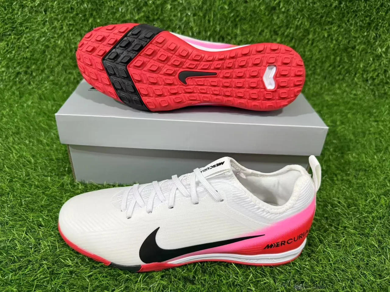 Nike Mercurial Turf White Red Pink Gradient Turf Soccer Shoes 13