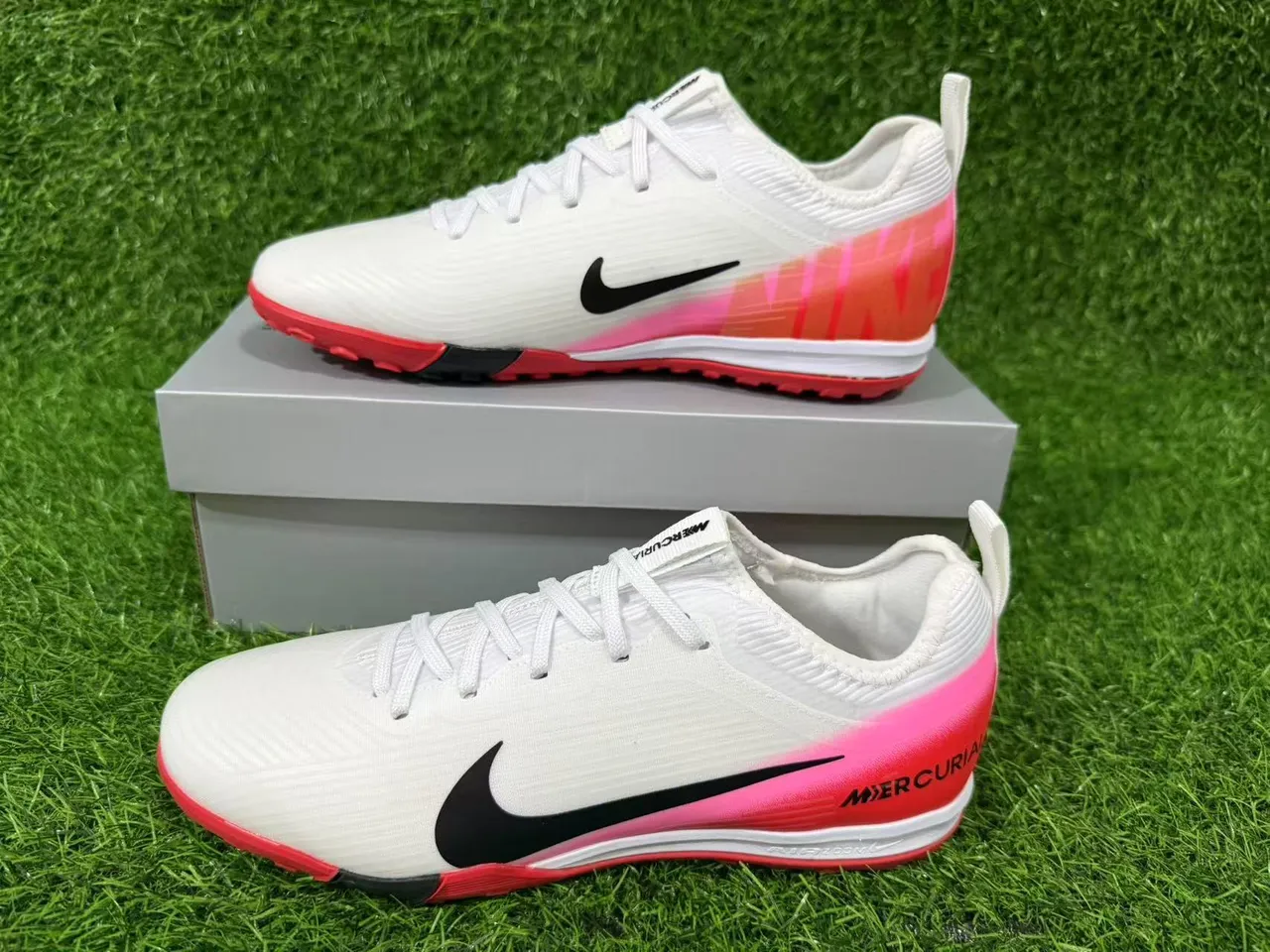Nike Mercurial Turf White Red Pink Gradient Turf Soccer Shoes 14