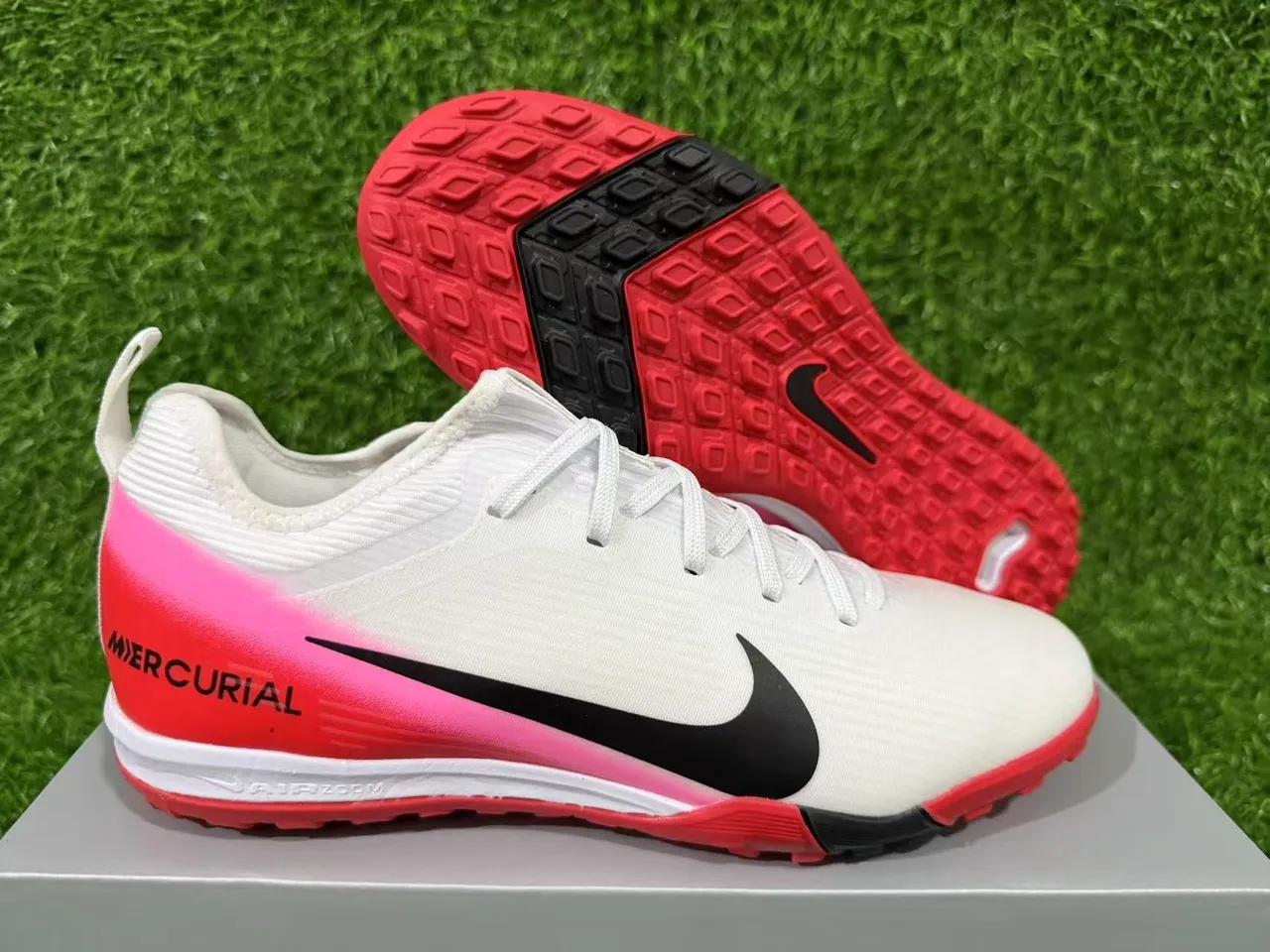 Nike Mercurial Turf White Red Pink Gradient Turf Soccer Shoes 15
