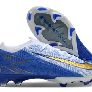 Nike Mercurial Vapor Air Zoom Bleu Blanc Or Chaussures de football pour terrain ferme