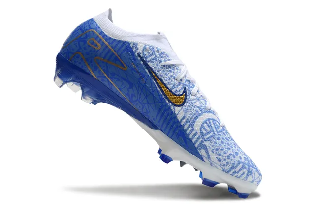 Nike Mercurial Vapor Air Zoom Azul Branco Dourado para gramado firme Sapatos de futebol 2