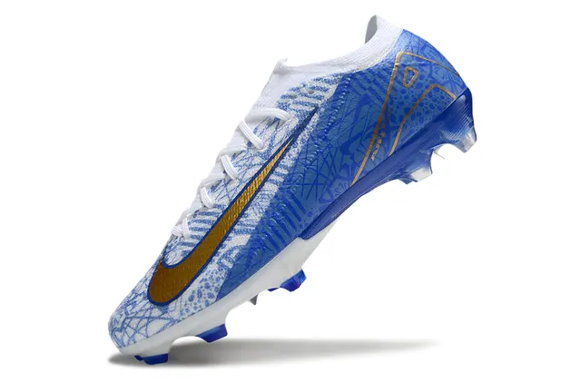 Nike Mercurial Vapor Air Zoom Azul Branco Dourado para gramado firme Sapatos de futebol 3