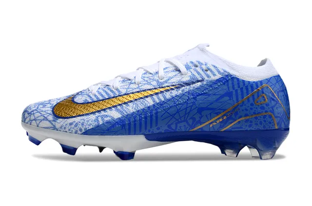 Nike Mercurial Vapor Air Zoom Azul Branco Dourado para gramado firme Sapatos de futebol 7