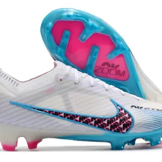 Nike Mercurial Vapor White Blue Knit Upper Translucent Cyan Sole Firm-Ground Soccer Shoes