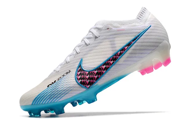 Nike Mercurial Vapor Blanc Bleu Knit Upper Semelle Translucide Cyan Firm-Ground Chaussures de Football 4