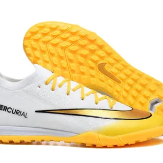 Nike Mercurial 白色黄色低帮针织鞋面渐变褪色草地足球鞋