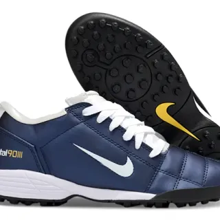 Nike Bleu Marine Blanc Chaussures de Football Turf Tige Synthétique Matelassée Basse