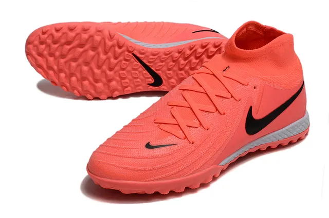 Nike ऑरेंज ब्लैक हाई-कट निट कॉलर सिंथेटिक ओवरले पैनल आर्टिफिशियल ग्रास सोकर शूज 4